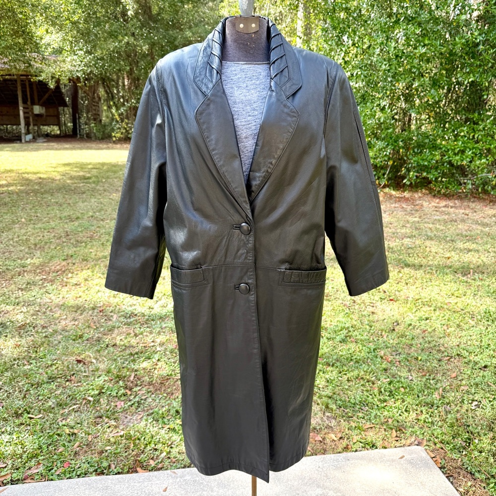 Vintage genuine leather coat long black zip-out Thinsulate lining M